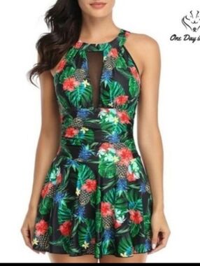 Zecxy high neck mesh ruched one piece Swim Suite size small